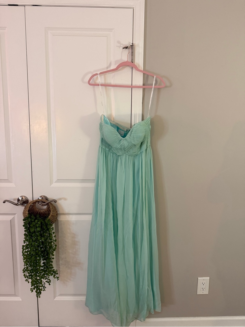 Donna Morgan Seafoam Strapless Satin Dress